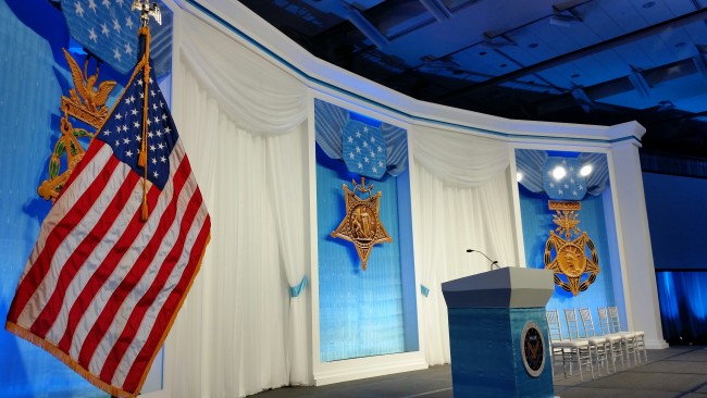 The Medal of Honor Society Convention’s Patriot Awards Gala at the Knoxville Convention Center featured an elegant and patriotic stage. (Photo by the Knoxville Convention Center)