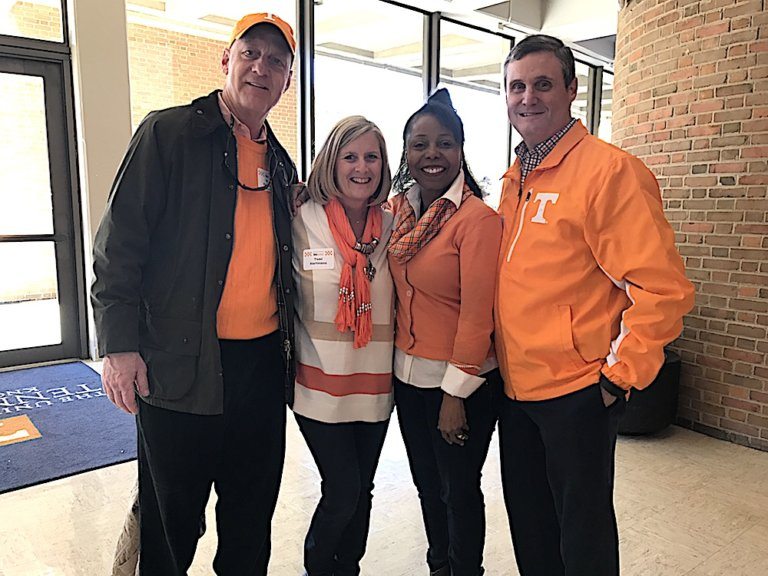 Bruce and Tami Hartmann, left, with Alice and Michael Wirth, the dean of the College of Communication and Information. (Blue Streak photo)