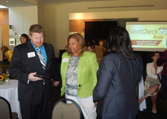 John McCulley of Moxley Carmichael demonstrates the site for Phyllis Nichols, CEO of the Knoxville Area Urban League.