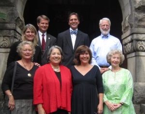 Knox Heritage representatives and elected officials support Historic Westwood. Pictured from left (front row): Knox Heritage Sustainability Campaign Co-Chair Dorothy Stair, Knoxville Mayor Madeline Rogero, Knox Heritage Executive Director Kim Trent and Knox Heritage Sustainability Campaign Co-Chair Betsey Bush; (back row) Knox Heritage Board Chair Annette Brun, Knox County Mayor Tim Burchett and City Councilmen and Finbarr Saunders.