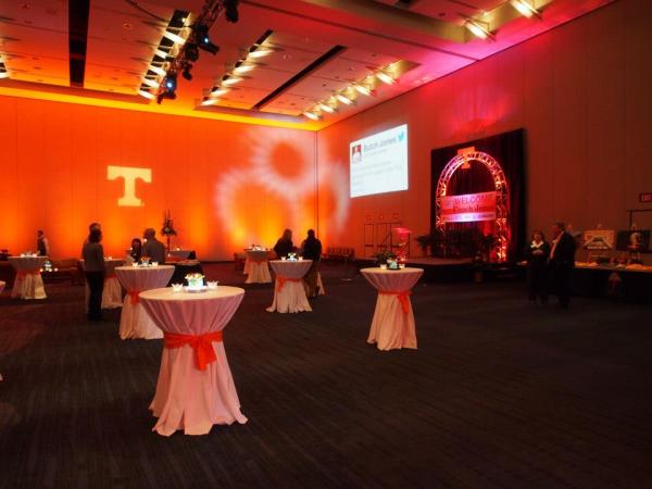 M&M Productions USA handled the lighting for the Butch Jones reception, including the Power T and Twitter images on  the walls at the Knoxville Convention Center.