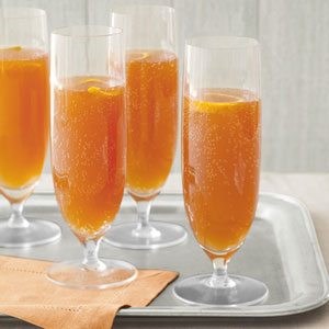 Orange-Cherry champagne cocktails are a colorful start to the New Year.