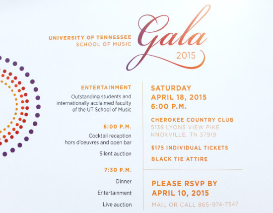 University of Tennessee School of Music gala invitation.